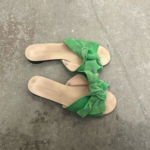 Zara green suede slip on sandals